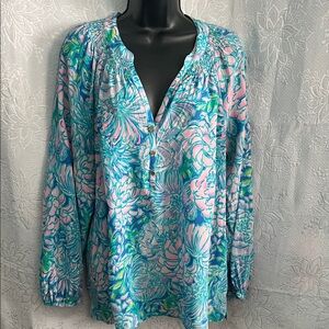 Lilly Pulitzer “In Full Bloom” Elsa silk blouse size XL